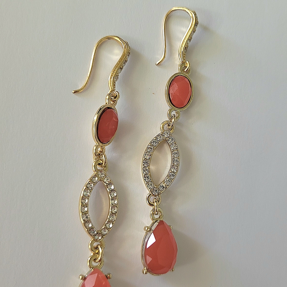 Elegant Gold and Coral Drop Earrings